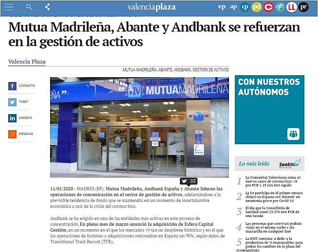 Mutua Madrilea, Abante y Andbank se refuerzan en la gestin de activos